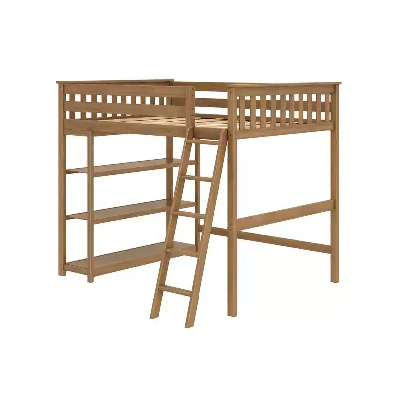 Max & Lily Full Size High Loft Bed with Ladder and Bookcase, Solid Wood Frame, Space Saving, 400 lbs Weight Capacity, Easy Assembly