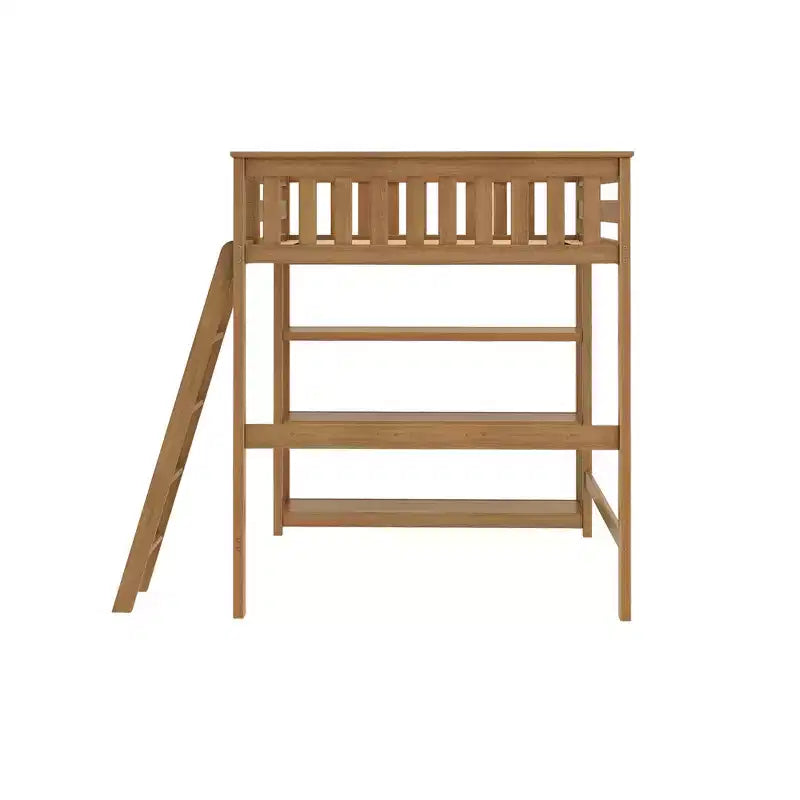 Max & Lily Full Size High Loft Bed with Ladder and Bookcase, Solid Wood Frame, Space Saving, 400 lbs Weight Capacity, Easy Assembly