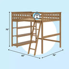 Max & Lily Full Size High Loft Bed with Ladder and Bookcase, Solid Wood Frame, Space Saving, 400 lbs Weight Capacity, Easy Assembly