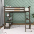 Max & Lily Full Size High Loft Bed with Ladder and Bookcase, Solid Wood Frame, Space Saving, 400 lbs Weight Capacity, Easy Assembly