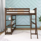 Max & Lily Full Size High Loft Bed with Ladder and Bookcase, Solid Wood Frame, Space Saving, 400 lbs Weight Capacity, Easy Assembly