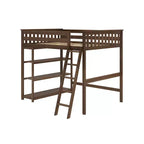 Max & Lily Full Size High Loft Bed with Ladder and Bookcase, Solid Wood Frame, Space Saving, 400 lbs Weight Capacity, Easy Assembly