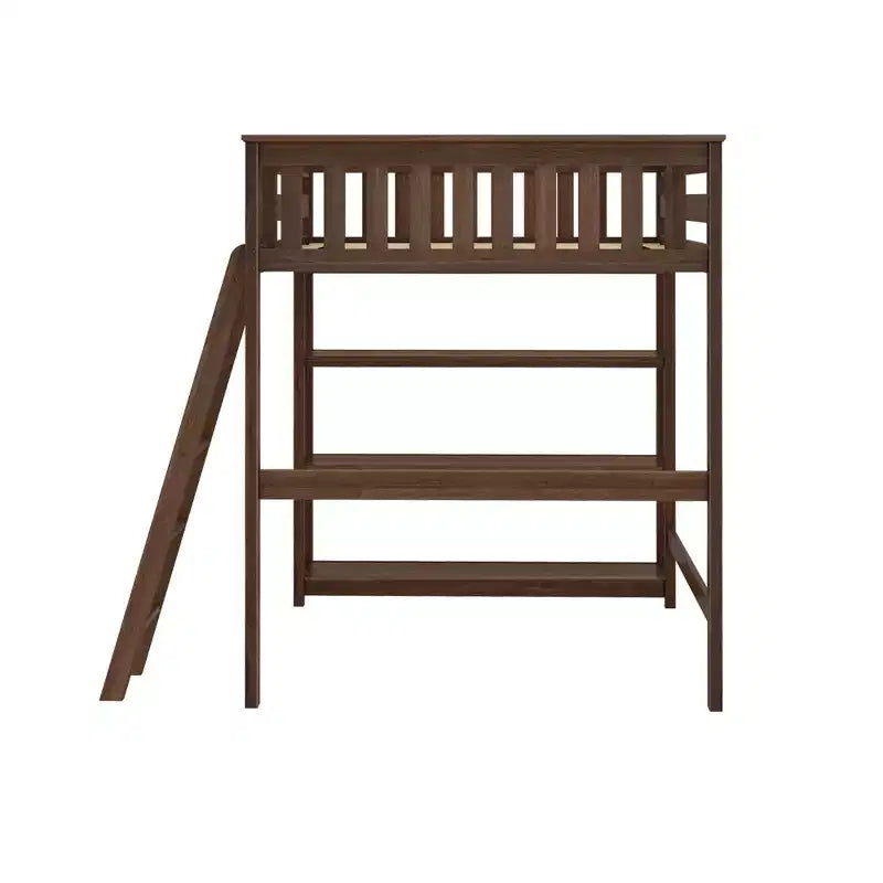 Max & Lily Full Size High Loft Bed with Ladder and Bookcase, Solid Wood Frame, Space Saving, 400 lbs Weight Capacity, Easy Assembly