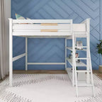 Max & Lily Full Size High Loft Bed with Ladder and Bookcase, Solid Wood Frame, Space Saving, 400 lbs Weight Capacity, Easy Assembly