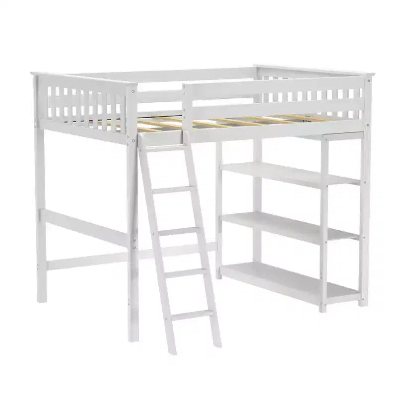 Max & Lily Full Size High Loft Bed with Ladder and Bookcase, Solid Wood Frame, Space Saving, 400 lbs Weight Capacity, Easy Assembly