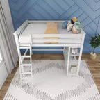 Max & Lily Full Size High Loft Bed with Ladder and Bookcase, Solid Wood Frame, Space Saving, 400 lbs Weight Capacity, Easy Assembly