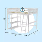 Max & Lily Full Size High Loft Bed with Ladder and Bookcase, Solid Wood Frame, Space Saving, 400 lbs Weight Capacity, Easy Assembly