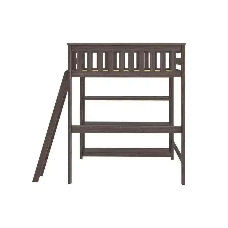 Max & Lily Full Size High Loft Bed with Ladder and Bookcase, Solid Wood Frame, Space Saving, 400 lbs Weight Capacity, Easy Assembly