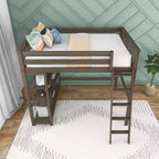 Max & Lily Full Size High Loft Bed with Ladder and Bookcase, Solid Wood Frame, Space Saving, 400 lbs Weight Capacity, Easy Assembly