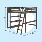 Max & Lily Full Size High Loft Bed with Ladder and Bookcase, Solid Wood Frame, Space Saving, 400 lbs Weight Capacity, Easy Assembly