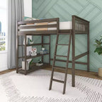 Max & Lily Full Size High Loft Bed with Ladder and Bookcase, Solid Wood Frame, Space Saving, 400 lbs Weight Capacity, Easy Assembly