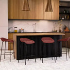 LeisureMod Servos Modern Barstool in Upholstered Faux Leather and Black Iron Frame