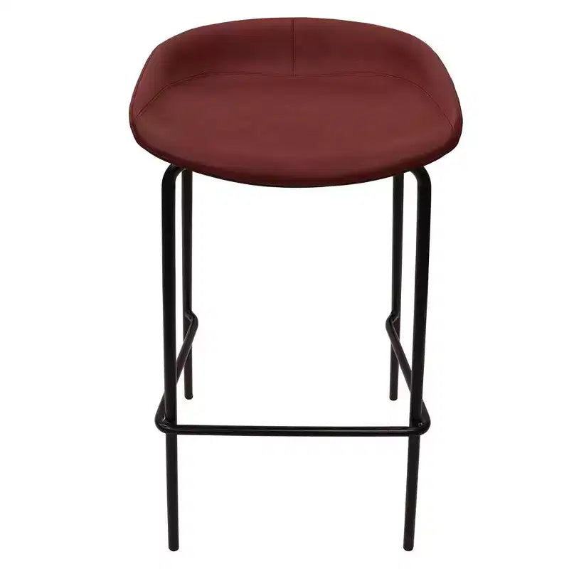 LeisureMod Servos Modern Barstool in Upholstered Faux Leather and Black Iron Frame