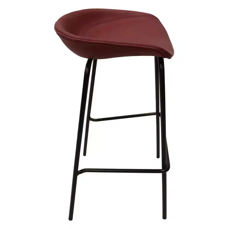 LeisureMod Servos Modern Barstool in Upholstered Faux Leather and Black Iron Frame