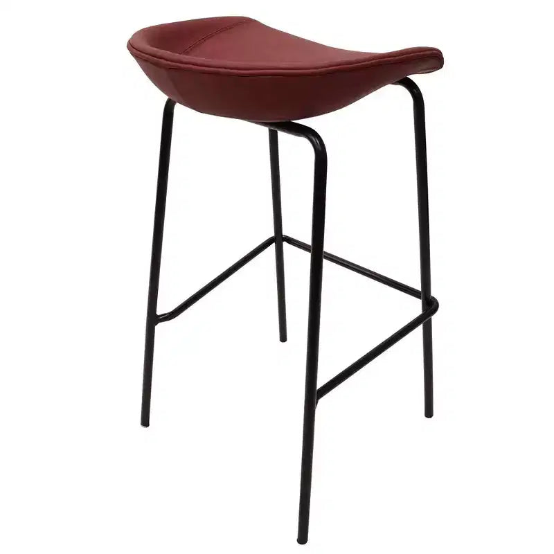 LeisureMod Servos Modern Barstool in Upholstered Faux Leather and Black Iron Frame