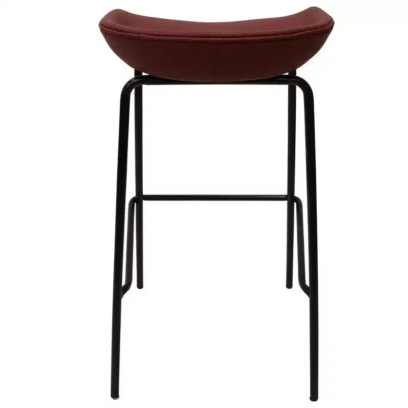 LeisureMod Servos Modern Barstool in Upholstered Faux Leather and Black Iron Frame