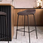 LeisureMod Servos Modern Barstool in Upholstered Faux Leather and Black Iron Frame