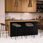 LeisureMod Servos Modern Barstool in Upholstered Faux Leather and Black Iron Frame