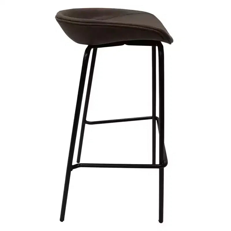 LeisureMod Servos Modern Barstool in Upholstered Faux Leather and Black Iron Frame