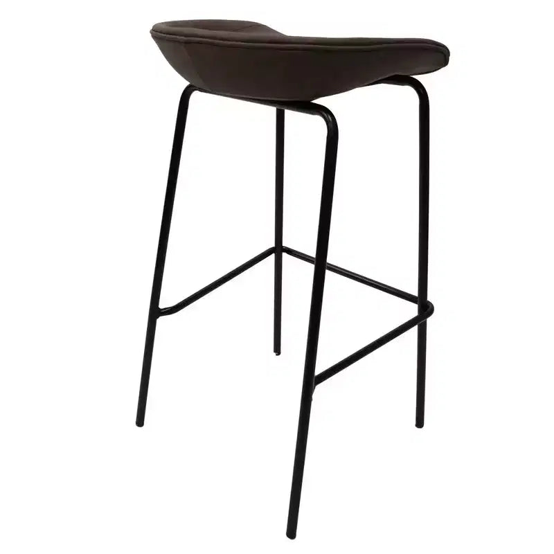 LeisureMod Servos Modern Barstool in Upholstered Faux Leather and Black Iron Frame