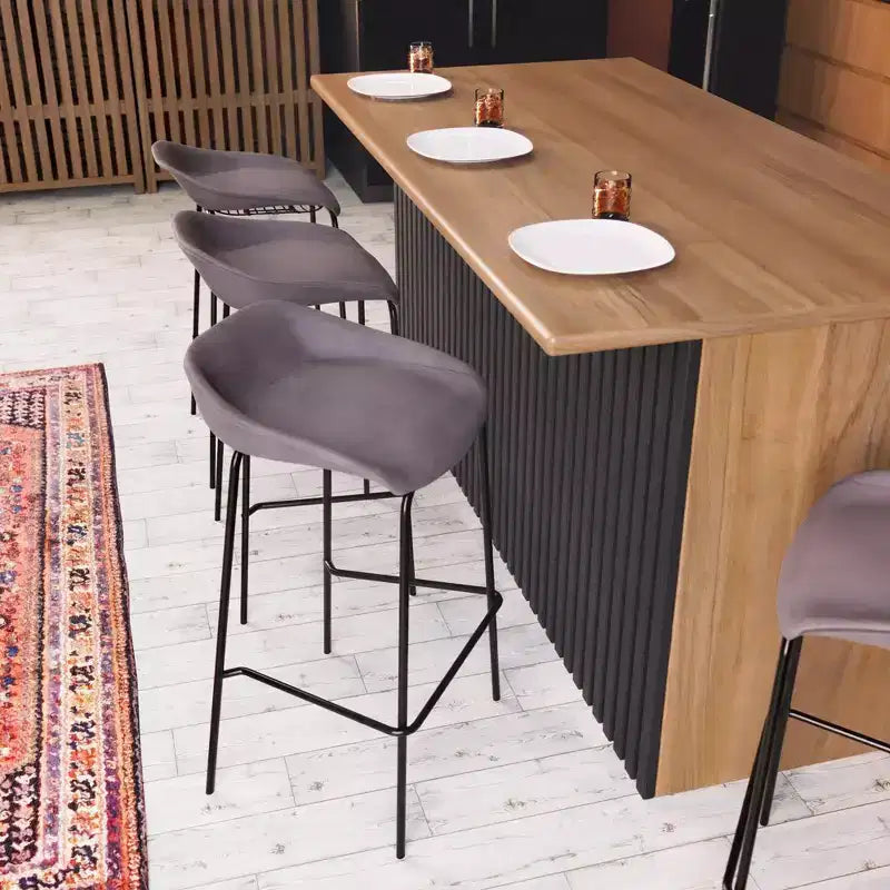 LeisureMod Servos Modern Barstool in Upholstered Faux Leather and Black Iron Frame