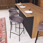 LeisureMod Servos Modern Barstool in Upholstered Faux Leather and Black Iron Frame