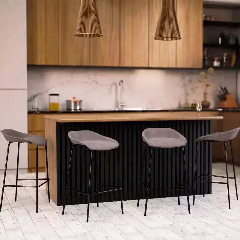 LeisureMod Servos Modern Barstool in Upholstered Faux Leather and Black Iron Frame