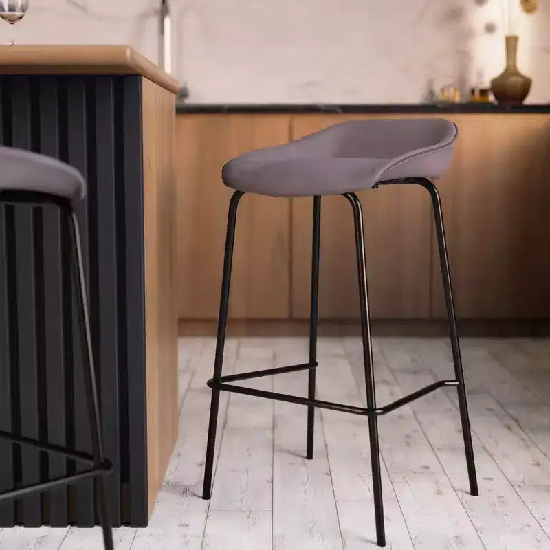 LeisureMod Servos Modern Barstool in Upholstered Faux Leather and Black Iron Frame