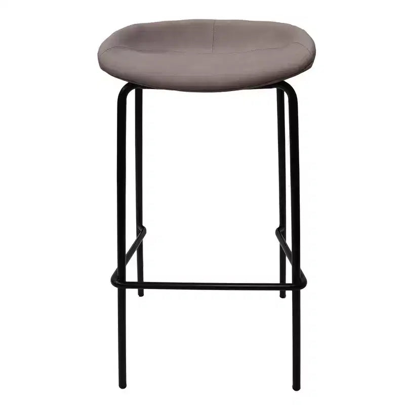 LeisureMod Servos Modern Barstool in Upholstered Faux Leather and Black Iron Frame