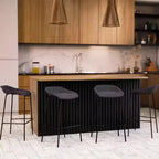 LeisureMod Servos Modern Barstool in Upholstered Faux Leather and Black Iron Frame