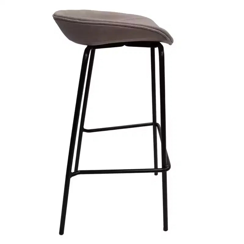 LeisureMod Servos Modern Barstool in Upholstered Faux Leather and Black Iron Frame