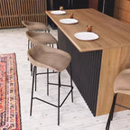 LeisureMod Servos Modern Barstool in Upholstered Faux Leather and Black Iron Frame