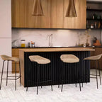 LeisureMod Servos Modern Barstool in Upholstered Faux Leather and Black Iron Frame