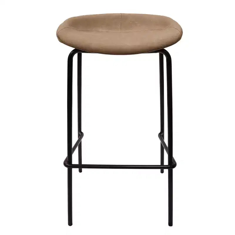 LeisureMod Servos Modern Barstool in Upholstered Faux Leather and Black Iron Frame