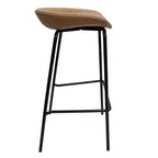 LeisureMod Servos Modern Barstool in Upholstered Faux Leather and Black Iron Frame