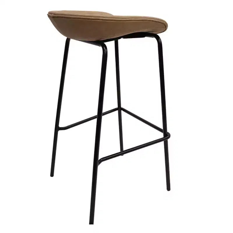 LeisureMod Servos Modern Barstool in Upholstered Faux Leather and Black Iron Frame