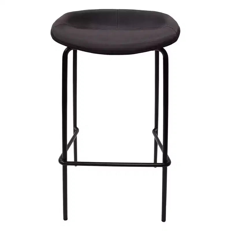 LeisureMod Servos Modern Barstool in Upholstered Faux Leather and Black Iron Frame