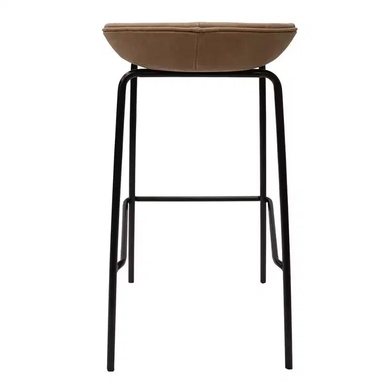 LeisureMod Servos Modern Barstool in Upholstered Faux Leather and Black Iron Frame