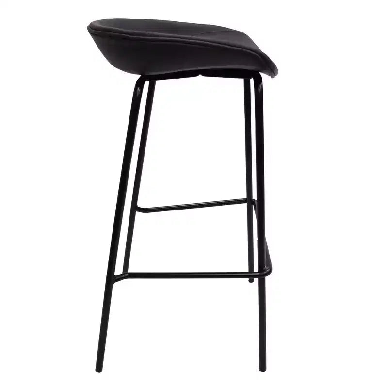 LeisureMod Servos Modern Barstool in Upholstered Faux Leather and Black Iron Frame