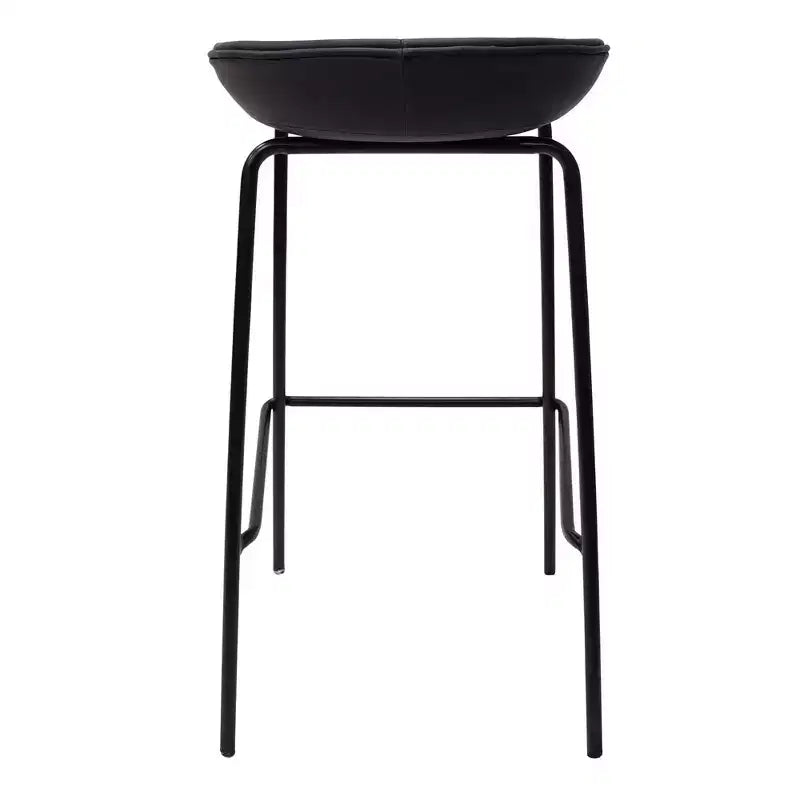LeisureMod Servos Modern Barstool in Upholstered Faux Leather and Black Iron Frame