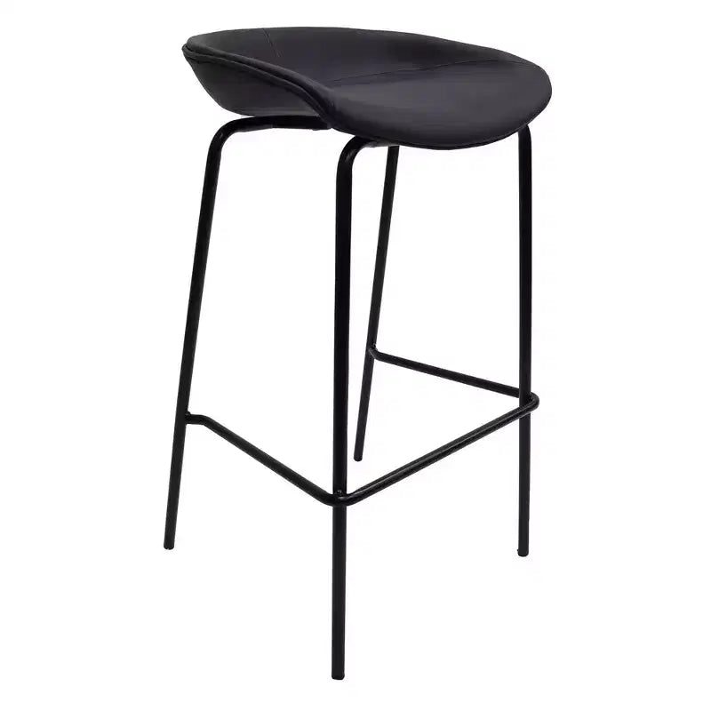 LeisureMod Servos Modern Barstool in Upholstered Faux Leather and Black Iron Frame