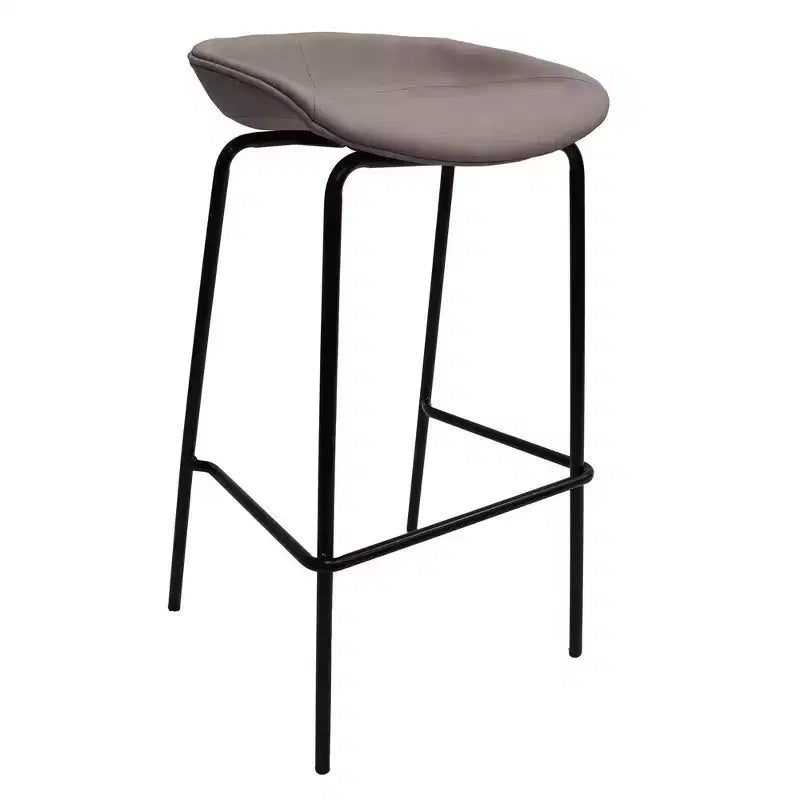 LeisureMod Servos Modern Barstool in Upholstered Faux Leather and Black Iron Frame
