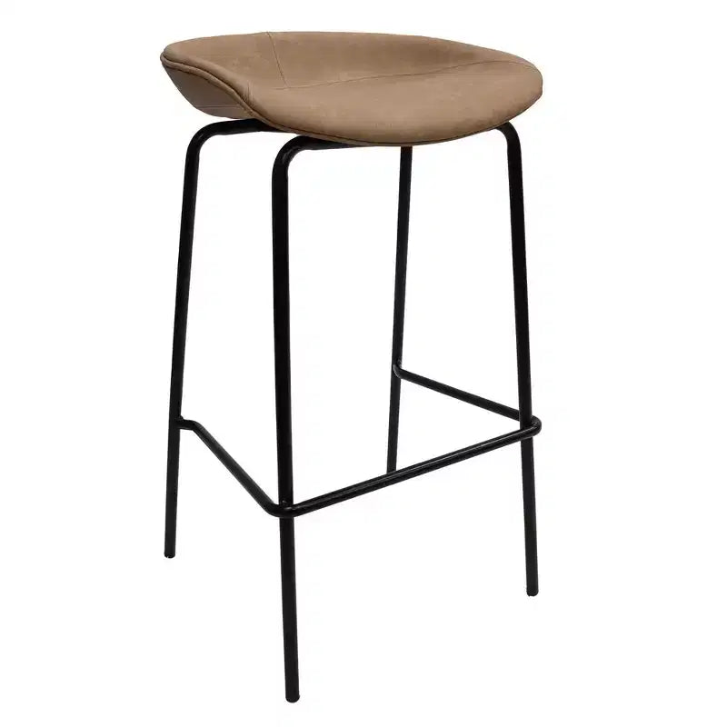 LeisureMod Servos Modern Barstool in Upholstered Faux Leather and Black Iron Frame