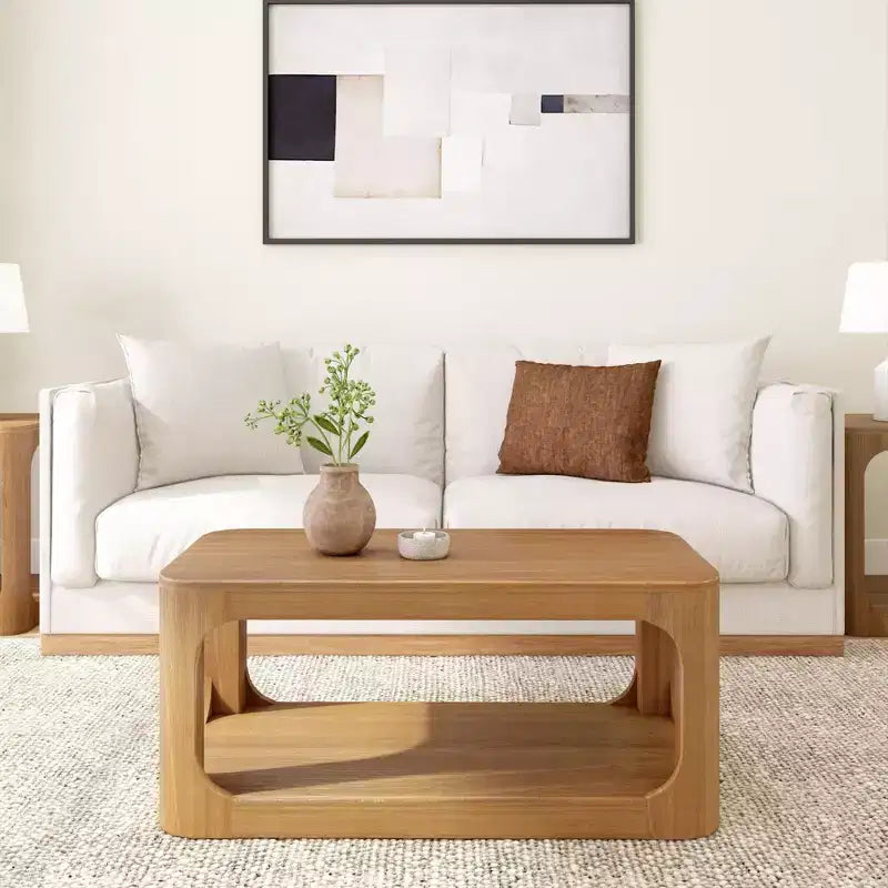 Plank+Beam Solid Wood 40 Modern Rectangular Coffee Table with Storage Shelf
