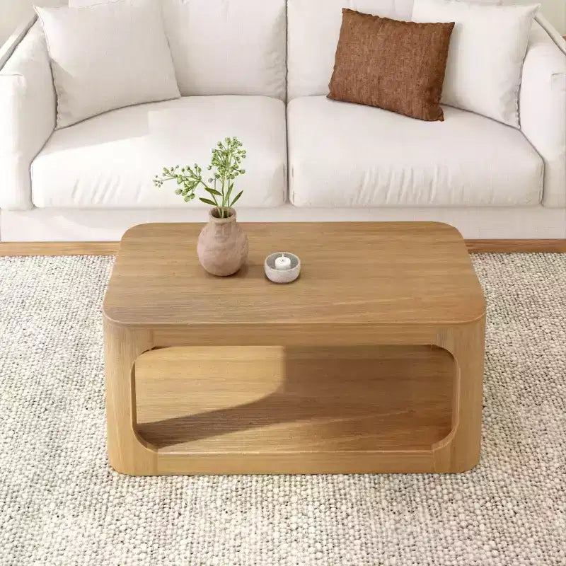 Plank+Beam Solid Wood 40 Modern Rectangular Coffee Table with Storage Shelf