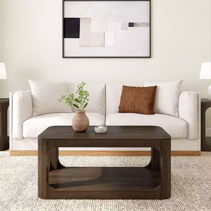 Plank+Beam Solid Wood 40 Modern Rectangular Coffee Table with Storage Shelf