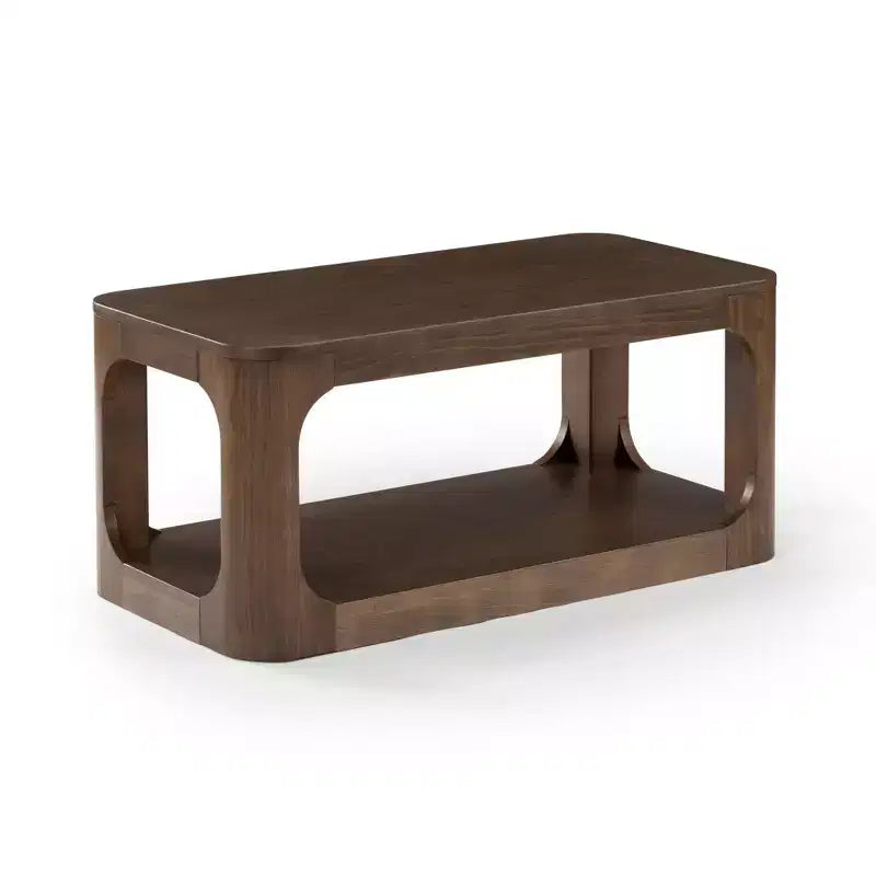 Plank+Beam Solid Wood 40 Modern Rectangular Coffee Table with Storage Shelf