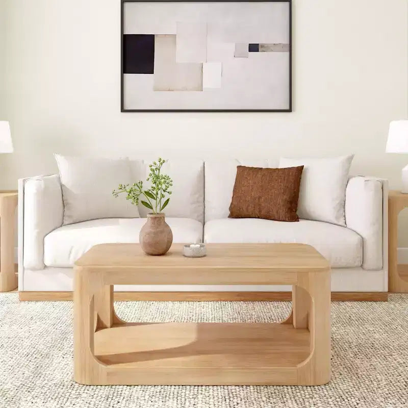 Plank+Beam Solid Wood 40 Modern Rectangular Coffee Table with Storage Shelf