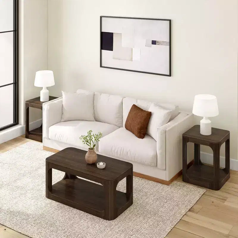 Plank+Beam Solid Wood 40 Modern Rectangular Coffee Table with Storage Shelf
