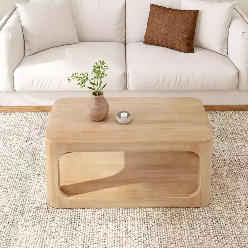 Plank+Beam Solid Wood 40 Modern Rectangular Coffee Table with Storage Shelf